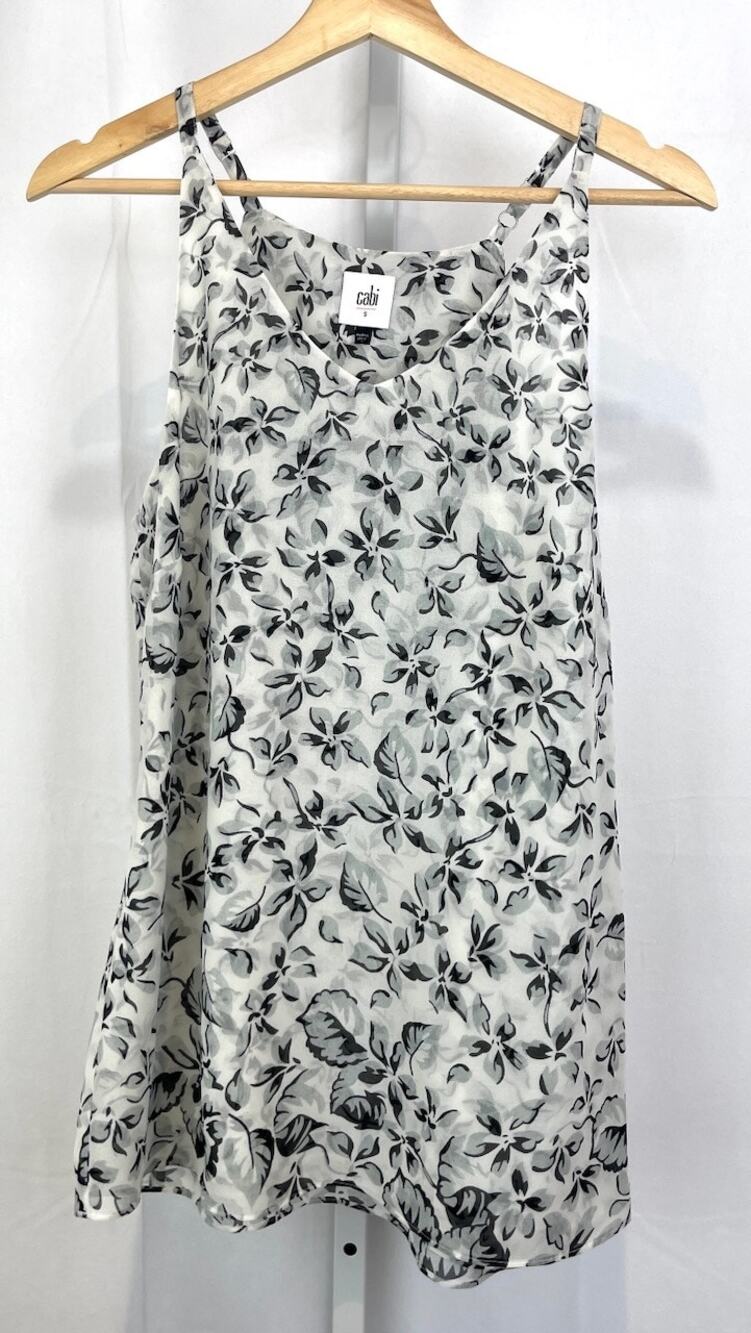 CABI Terrace Cami Tank Top 5212 Tiered Floral Sleeveless White Gray Size S